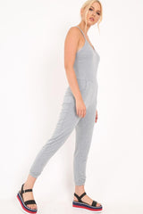Grey Plunge Strappy Jersey Jumpsuit - Narumi