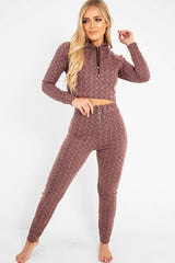 Pink Marl Hooded Loungewear Set - Olevia