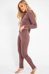 Pink Marl Hooded Loungewear Set - Olevia