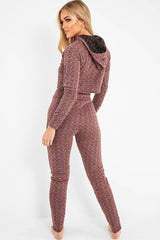 Pink Marl Hooded Loungewear Set - Olevia