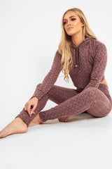 Pink Marl Hooded Loungewear Set - Olevia