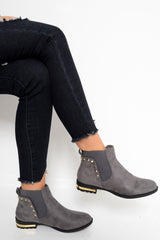 Grey Studded Faux Suede Ankle Boots - Pearson