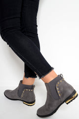 Grey Studded Faux Suede Ankle Boots - Pearson