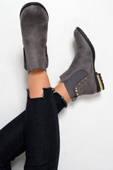 Grey Studded Faux Suede Ankle Boots - Pearson