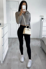 Grey Zip Front Faux Fur Crop Jacket - Perri