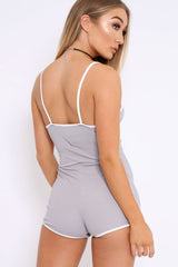 Grey with Contrast Trim Ribbed Playsuit - Raina