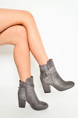 Grey Faux Suede Buckle Detail Ankle Boots - Jaielle