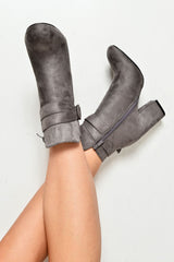 Grey Faux Suede Buckle Detail Ankle Boots - Jaielle
