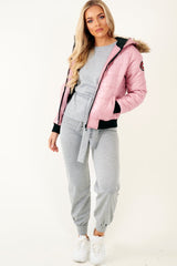 Dusky Pink Faux Fur Hooded Puffer Coat - Kamorah