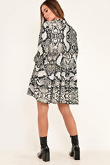 Grey Snake Print Plunge Flute Sleeve Shift Dress - Olesya