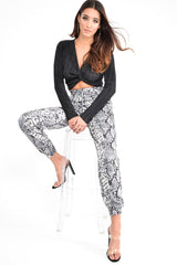 Grey Snake Print Tie Waist Cuffed Trousers - Annica