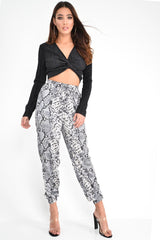 Grey Snake Print Tie Waist Cuffed Trousers - Annica