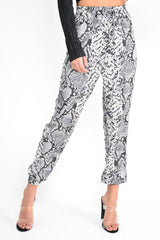 Grey Snake Print Tie Waist Cuffed Trousers - Annica