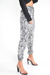 Grey Snake Print Tie Waist Cuffed Trousers - Annica