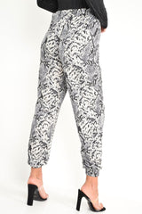 Grey Snake Print Tie Waist Cuffed Trousers - Annica