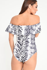 Grey Mixed Animal Print Bardot Bodysuit - Jaye