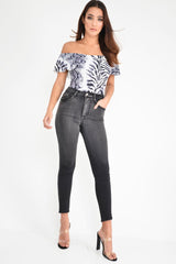 Grey Mixed Animal Print Bardot Bodysuit - Jaye