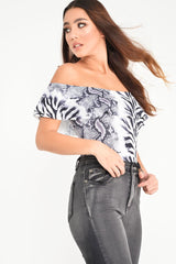 Grey Mixed Animal Print Bardot Bodysuit - Jaye
