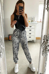 Grey Snake Print Tie Waist Cuffed Trousers - Annica