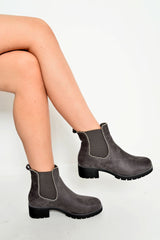 Grey Faux Suede Stud Trim Chelsea Boots - Spencer