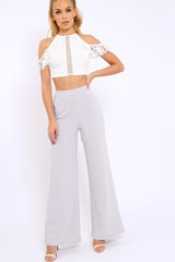 Grey High Waist Flare Trousers -Tisha