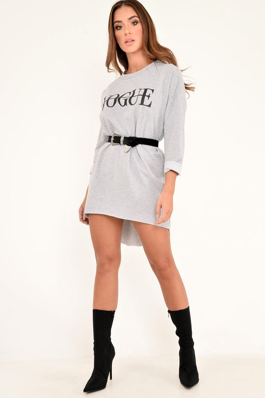 Grey Vogue Slogan Oversized Jumper - Bray