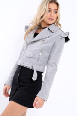 Grey Suede Biker Jacket - Taya