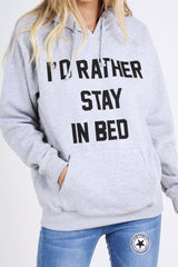 Grey I'd Rather Stay In Bed Slogan Hoodie - Tammy