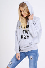 Grey I'd Rather Stay In Bed Slogan Hoodie - Tammy