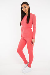 Coral Rib Knit Mesh Insert Loungewear Set - Genavie