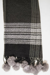 Grey Black Tartan Pom-Pom Scarf - Aayat