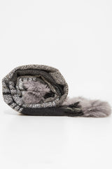 Grey Black Tartan Pom-Pom Scarf - Aayat