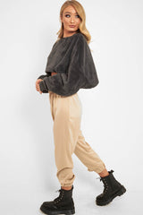 Charcoal Fluffy Long Sleeve Crop Jumper - Noura