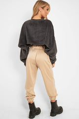 Charcoal Fluffy Long Sleeve Crop Jumper - Noura