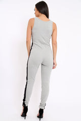 Grey With Black Side Stripe Bodycon Jumpsuit - Tinisha