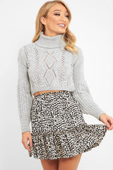 Grey Cable Knit Roll Neck Jumper - Maelie