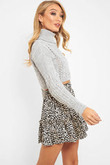 Grey Cable Knit Roll Neck Jumper - Maelie