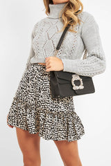 Grey Cable Knit Roll Neck Jumper - Maelie