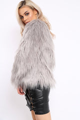 Grey Shaggy Faux Fur Coat - Emilee