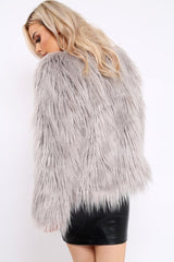 Grey Shaggy Faux Fur Coat - Emilee