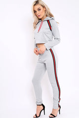 Grey Tracksuit with Khaki and Red Side Stripe - Beatrix