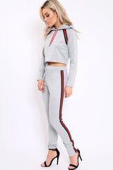 Grey Tracksuit with Khaki and Red Side Stripe - Beatrix