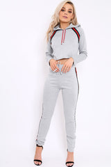 Grey Tracksuit with Khaki and Red Side Stripe - Beatrix