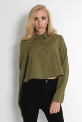 Grace Khaki Long Sleeved Cropped Shirt