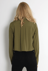 Grace Khaki Long Sleeved Cropped Shirt
