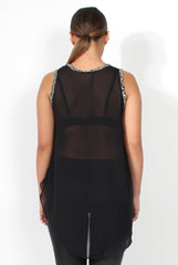 Tilly Black/White Print Dropped Hem Top