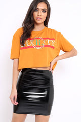 Mustard Guilty Cropped Slogan T-shirt - Jaedyn