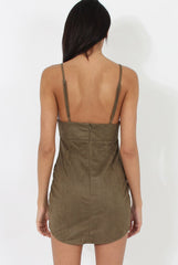 Khaki V Plunge Bodycon Mini Dress - Gwen