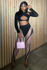 Black Sheer Panel Leggings - Gwen
