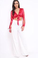 Red Satin Tie Front Top - Gweneth
